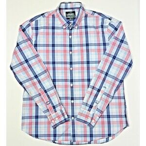 Bonobos Men's Button Down Dress Golf Preppy Shirt Blue Pink Plaid Size L (A7)